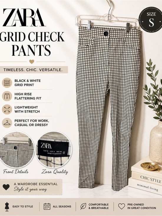Zara Pants - Zara Black & White Grid Check High-Rise Pants